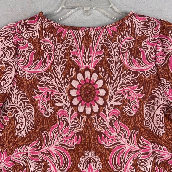 Anthropologie Shirt Womens Small Red Motif Demeter Paisley Tee Sparkle Metallic - Picture 8 of 16